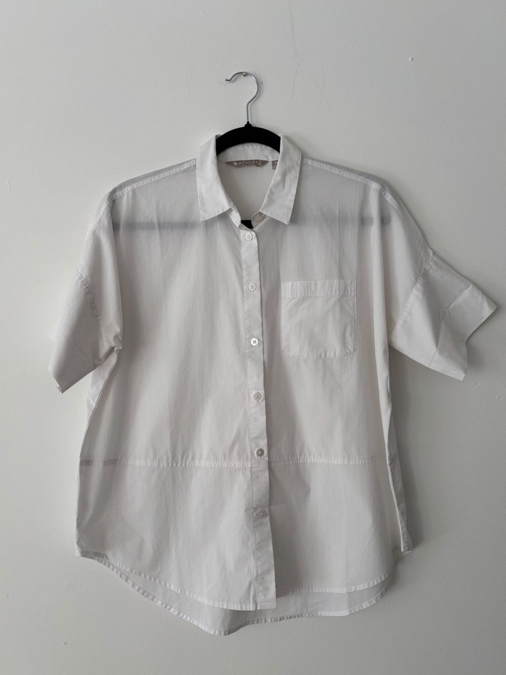 Athleta Womens XS White Short Sleeve Button Down Oversized Boxy Shirt Cotton